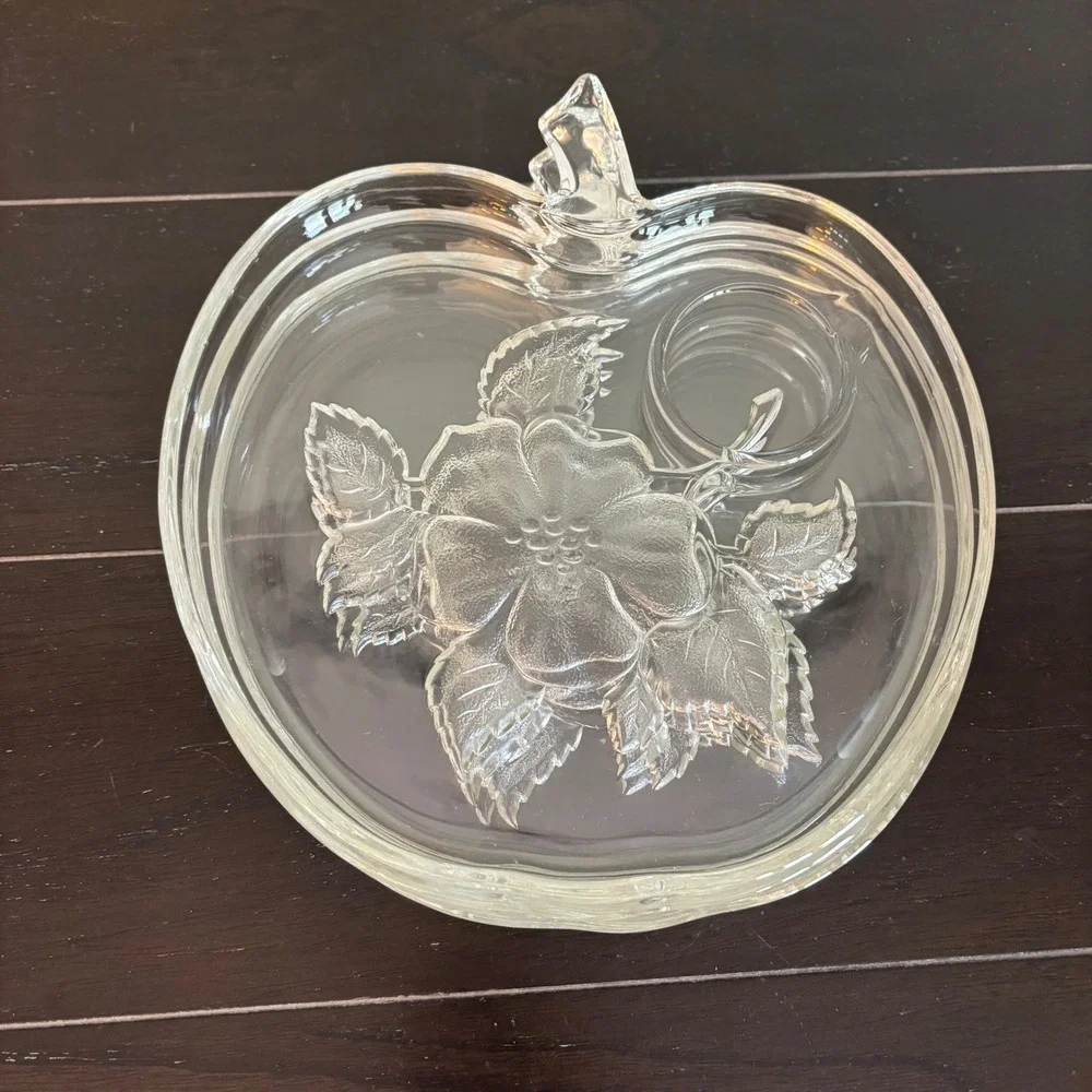 Vintage 1950's | Hazel Atlas Orchard Apple Glass Snack Plates | Set‎ Of 4